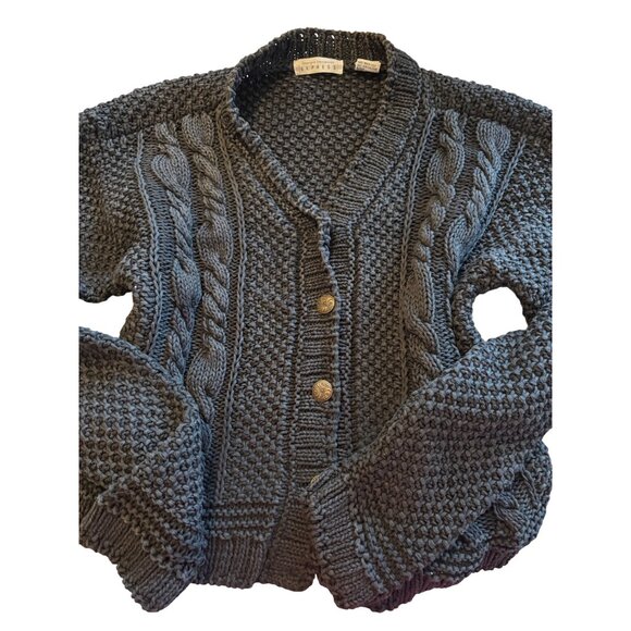 Vintage, Y2K Express Womens Cable Knit Cardigan Sweater S Gray - Picture 1 of 13